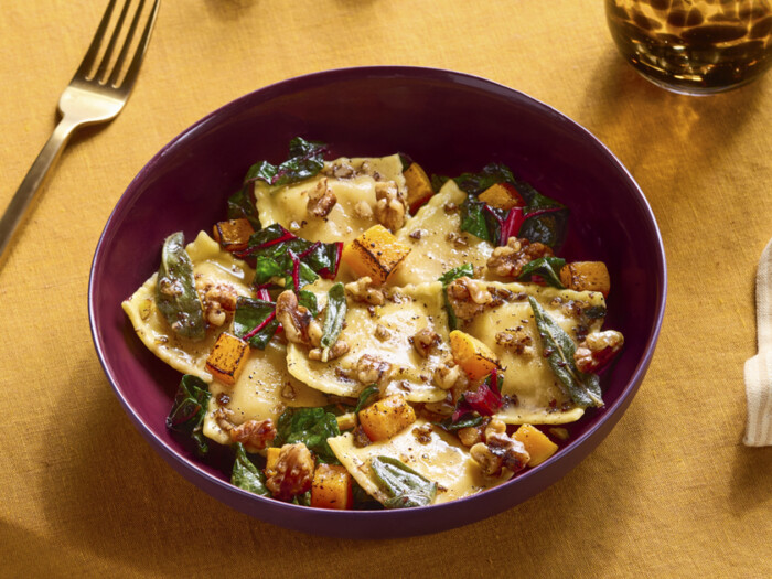 Ravioli with Butternut Squash, Walnuts and Chard