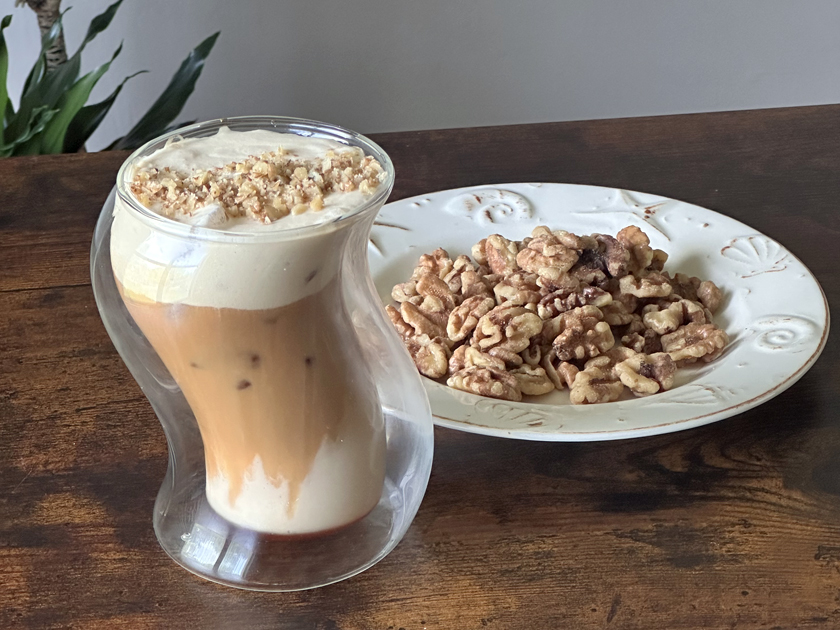 Iced Walnut-Maple Latte with Walnut Cream Cold Foam