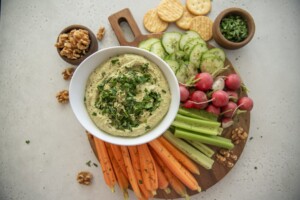 Dairy free walnut herb dip with vegetables