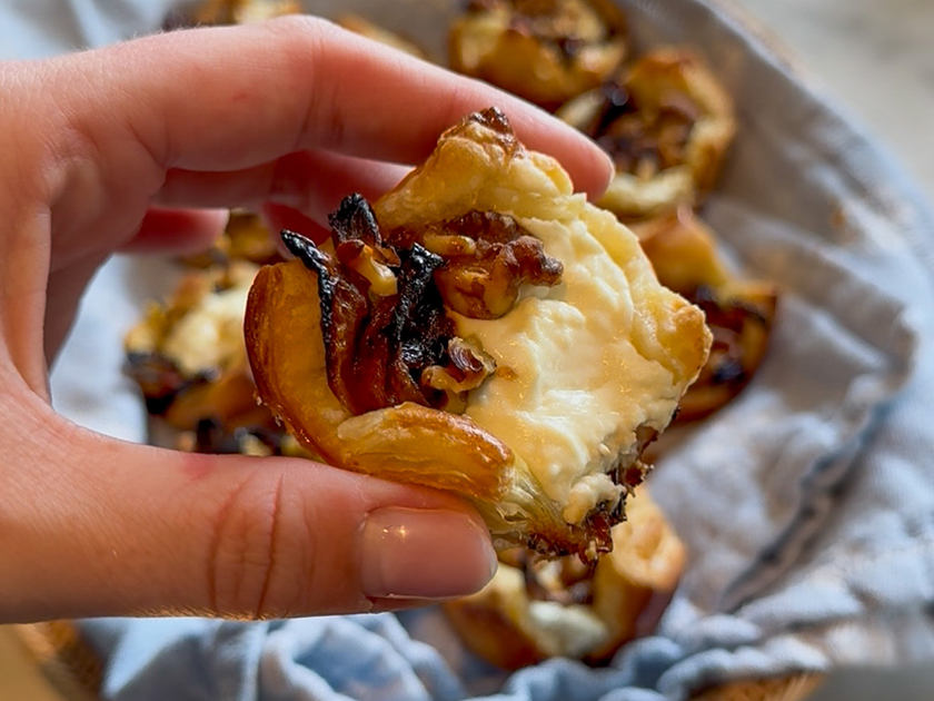 Puff Pastry with Caramelized Onions, Goat Cheese, and Toasted Walnuts