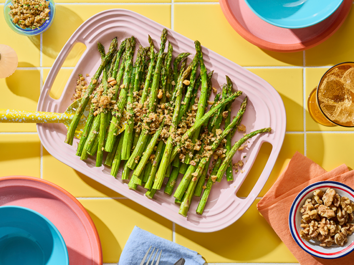 Walnut-Roasted Asparagus with Walnut Mint Gremolata