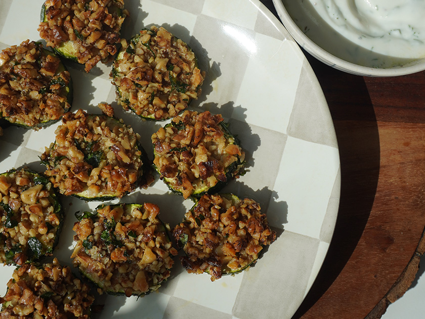 Crispy Walnut & Herb Crusted Zucchini Coins