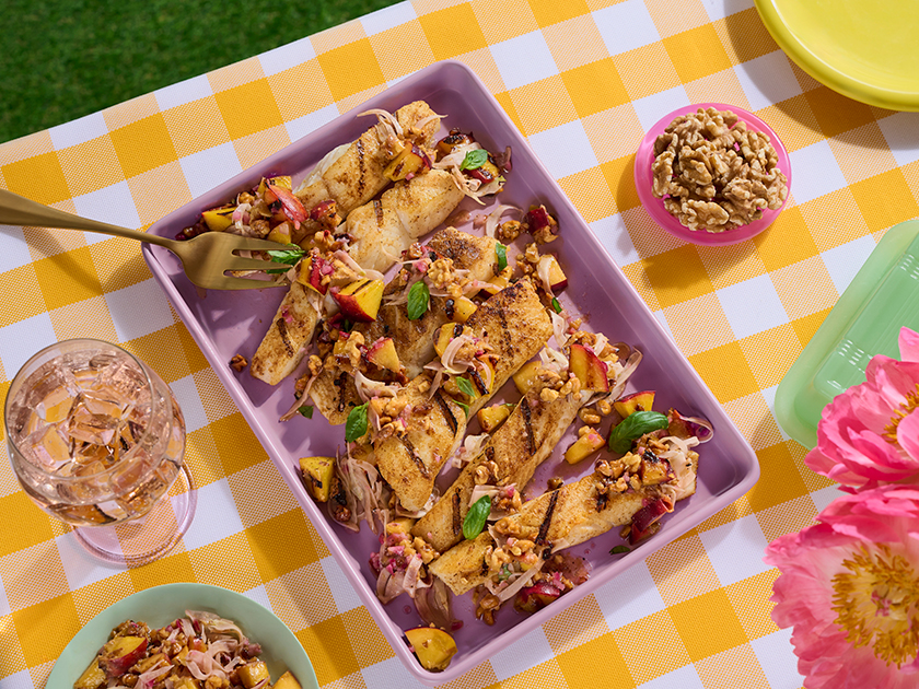 Grilled Mahi Mahi with Walnut Peach Relish