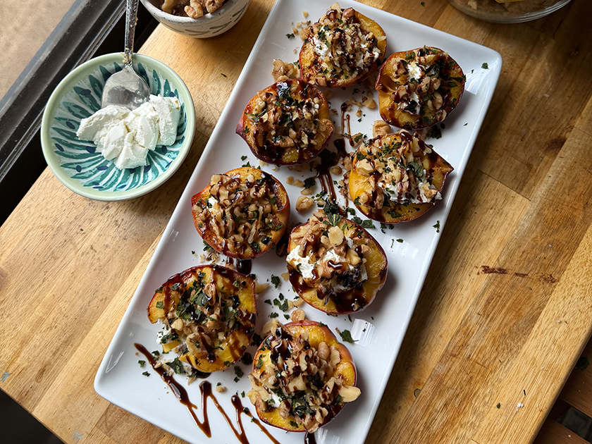 Grilled Peaches with Walnuts & Goat Cheese