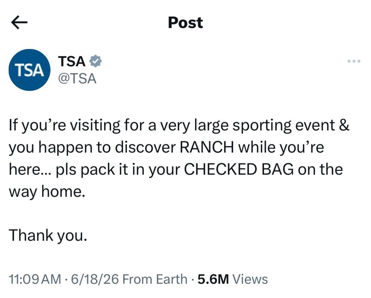 TSA tweet about ranch