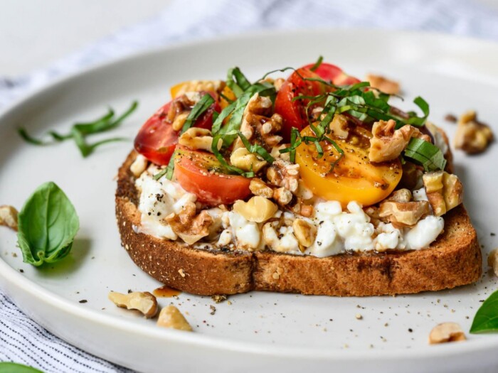 Cottage Cheese-Walnut Caprese Toast