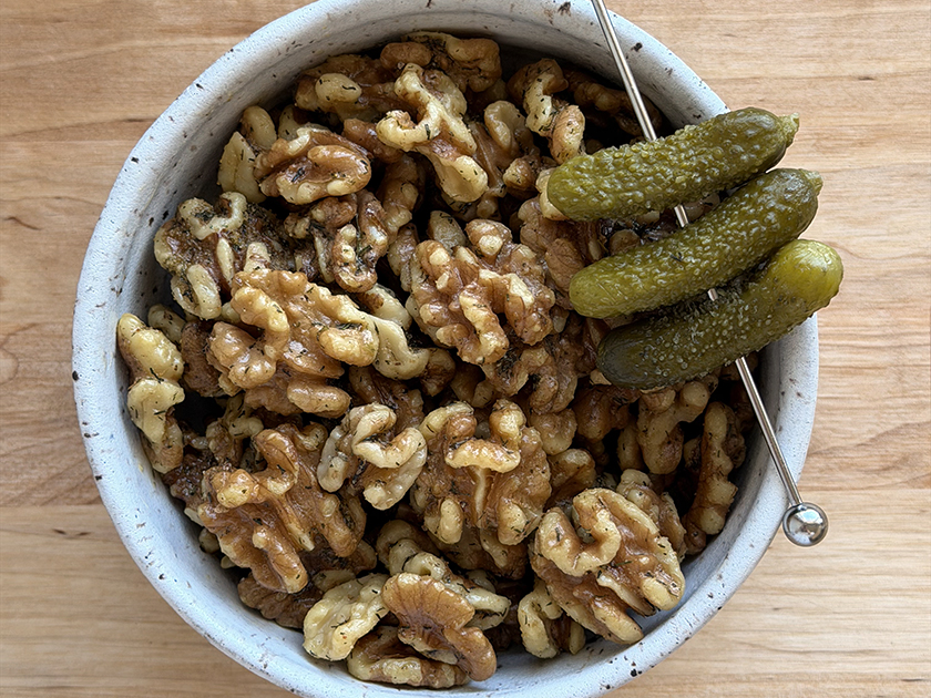 Dill Pickle Roasted Walnuts