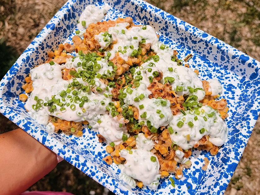 Sweet Corn & California Walnut Fritters with Hot Honey Herb Yogurt