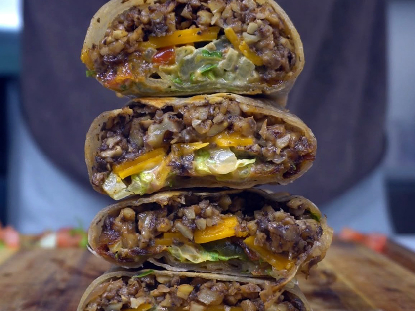 Walnut Cheeseburger Burritos